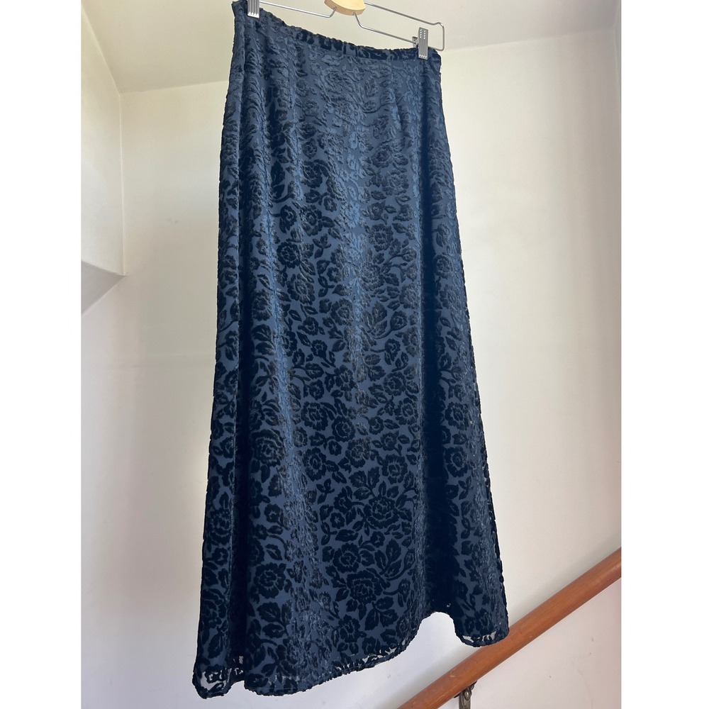 Vintage Maxi Skirt Black Burnout Velvet Floral Goth Whimsygoth Evening Long Y2K